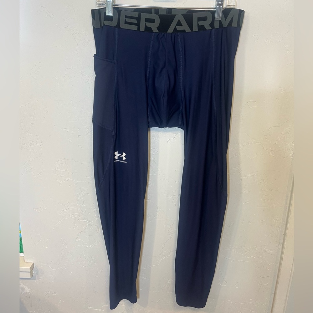 Under Armour HeatGear Blue‎ Men’s Athletic Compression Leggings - Picture 3 of 10